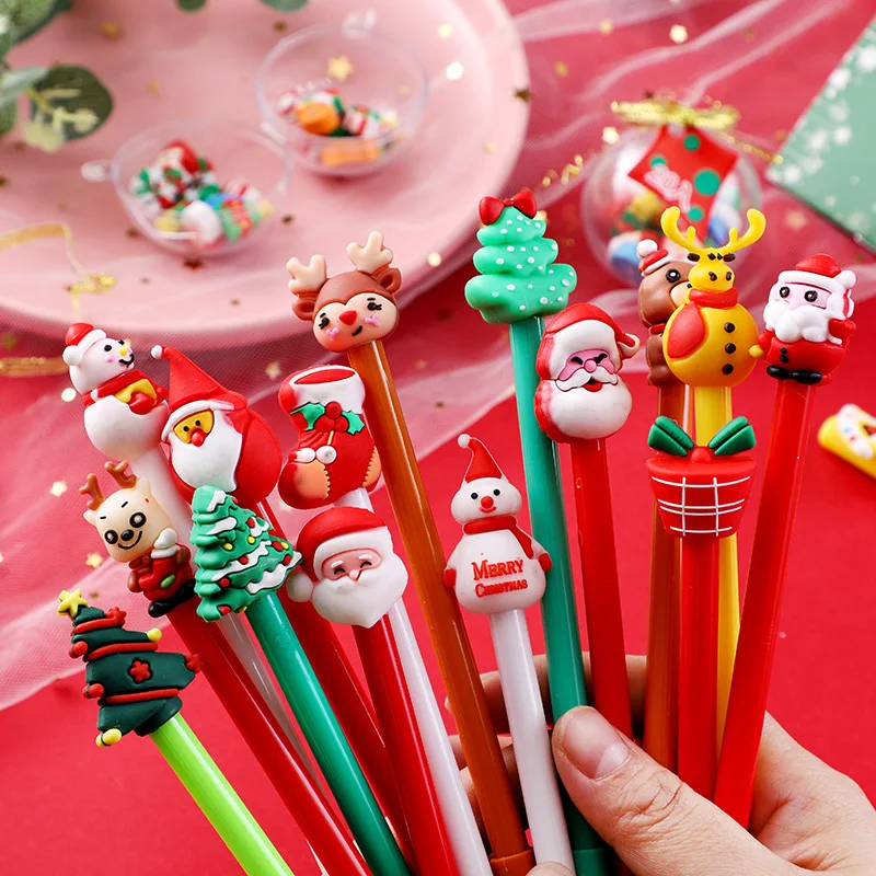 

10Pcs / Set Christmas Cartoon Gel Pen Black Ink Neutral Pen Santa Reindeer Tree Snowmen Signature Pen School Stationery Gifts