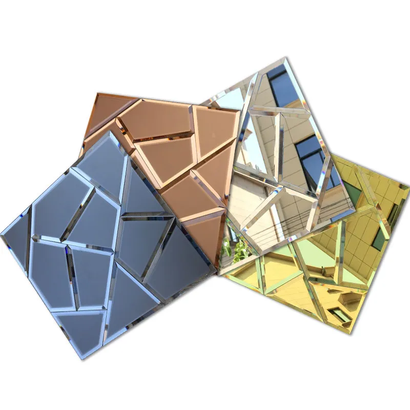 22Pcs/Box Upscale Coffee Mirror Glass Mosaic Tiles Self-Adhesive Gold Brick Flat Wall Stickers for Home TV Background Decoration