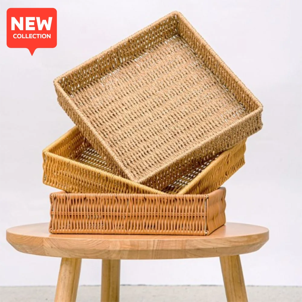 

New Portable Handwoven Bread Storage Basket Breathable 7 Styles Outdoor Picnic Basket Double Handle Wedding Cabinet