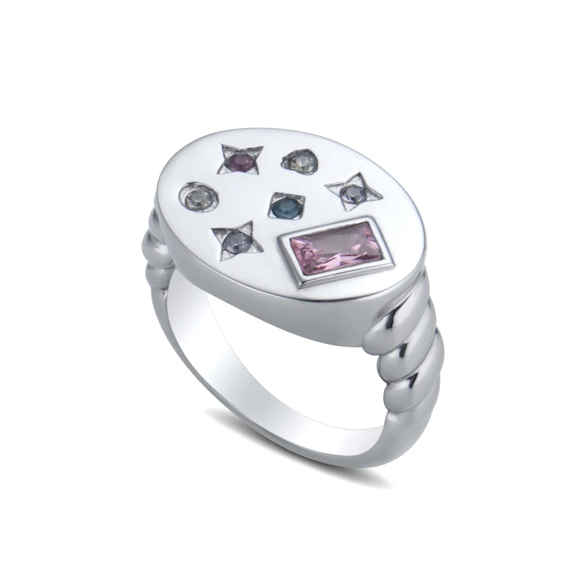 Galaxy Star Emblem Ring, Zircon Star Moon Girl, Cute Wind Stove, Electroplated with True Gold for Color Preservation