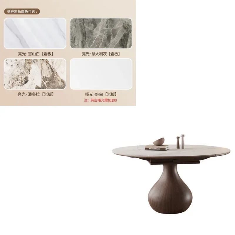 Small apartment folding retro solid wood retractable dining table, antique rock slab dual-purpose round table dining table
