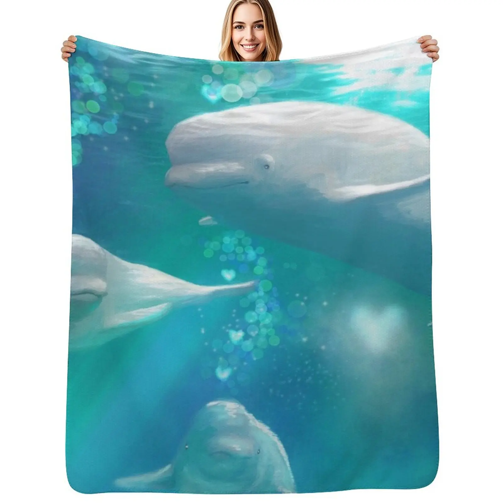 Blue Beluga Family Throw Blanket Loose Quilt Hair Plush Tourist Fashion Sofas Blankets