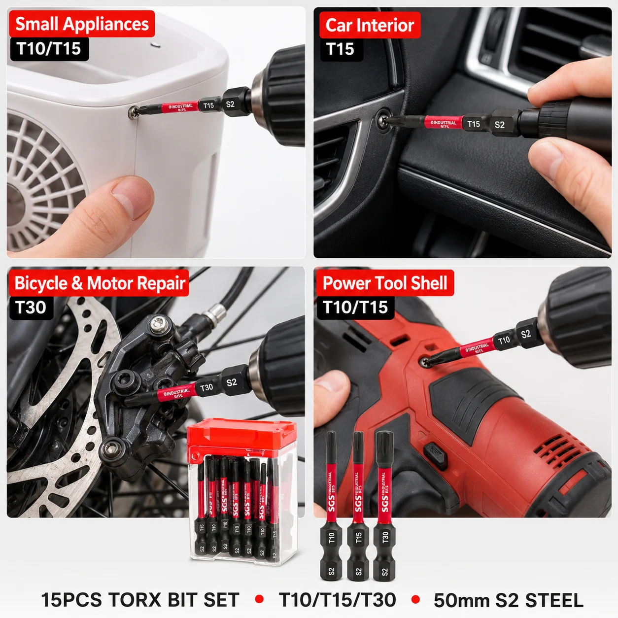 15-teiliges Torx-Schraubendreher-Bit-Set 50mm S2-Stahl T10 T15 T30 Sternschraubendreher-Bits 1/4 Zoll Sechskant-Schaft Schlagbohrer-Bits mit Aufbewahrungsbox – Detail 7
