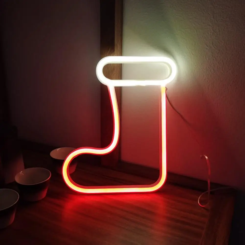 LED Neon Sign Light para Decoração, Eye-Catching, Meias de Natal, operado por bateria, USB, não brilhante