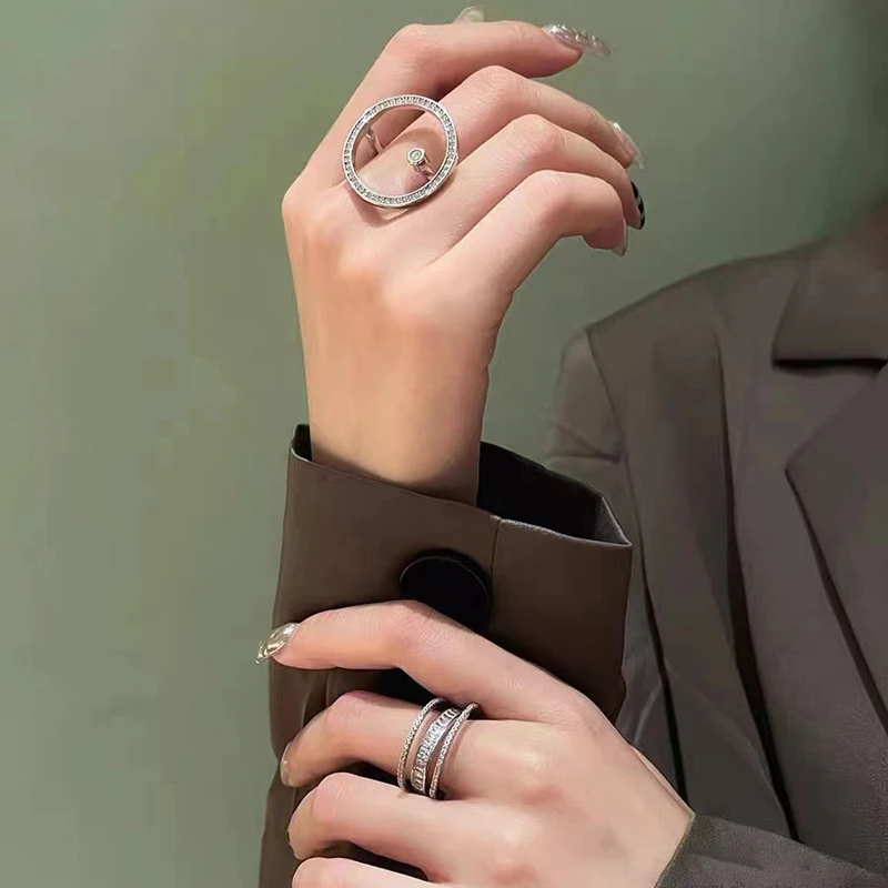 Sterling Silver Color Rings New Party Jewelry Vintage Charm Double Layer Cross Ring Geometric Design Accessories Gift Dropship