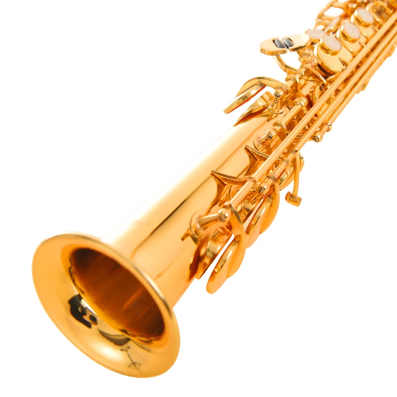 Straight Soprano Saxophone Professional Bb Gold Lacquer Finish Bakelite Head Easy Install Woodwind Instrument