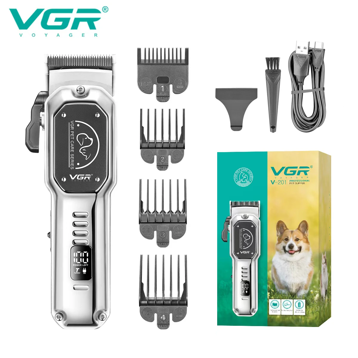 

VGR электрический триммер для волос для домашних животных профессиональная бритва для собак бытовой триммер для волос для домашних животных металлический светодиодный цифровой триммер для домашних животных V-201