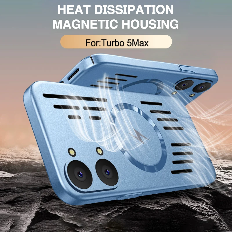 Breathable Phone Case for Redmi Turbo 5 Max 4 Pro 5G, Magnetic Hard PC Cooling Back Cover