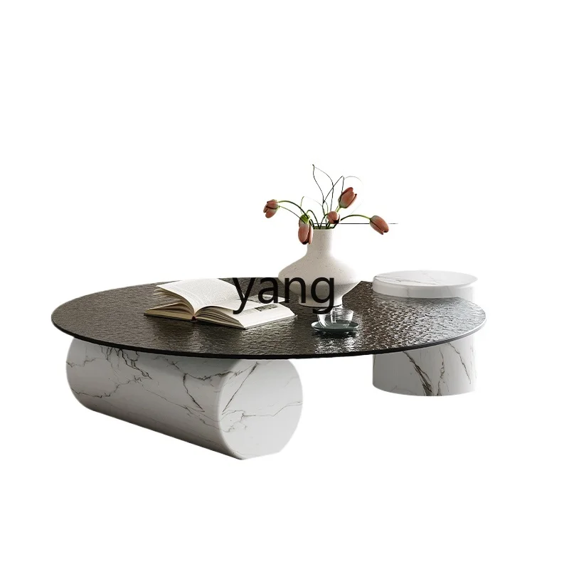 Lmm1 Italian minimalist round coffee table light luxury marble water ripple hot melt glass coffee table