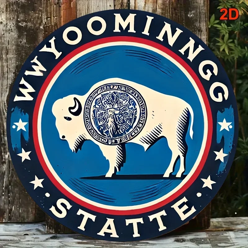 1pc 2D Flat Round Metal Tin Sign 20x20 Inch Vintage Bison Buffalo Western Style Wall Plaque Rustic Home Decor