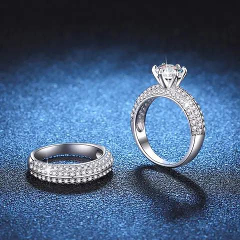 Women's PT950 Platinum Double Band Ring, High-Precision Craftsmanship, 1 Carat Moissanite Ring Set