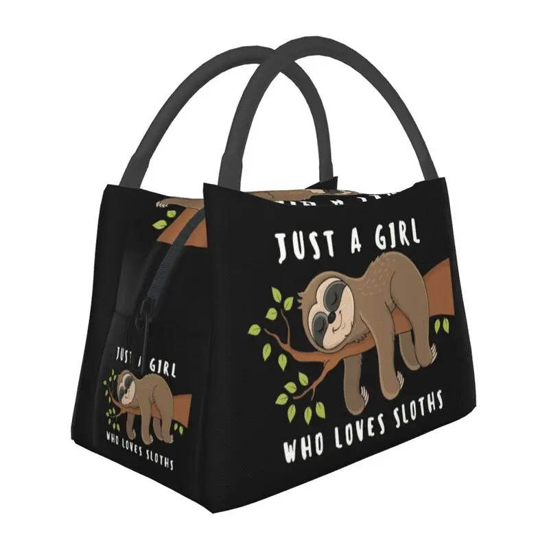 

Just A Girl Who Loves Sloths Portable Lunch Box for Women Waterproof Cute Thermal Cooler Food Insulated Lunch Bag Container