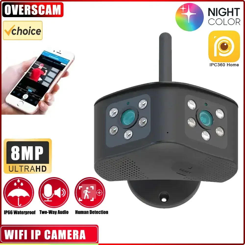 

8MP 4K Dual Lens wide angle 180° Wifi IP Camera Ai Human Detect Outdoor 4MP Ultra Color Night Vision Surveillance Camera IPC360