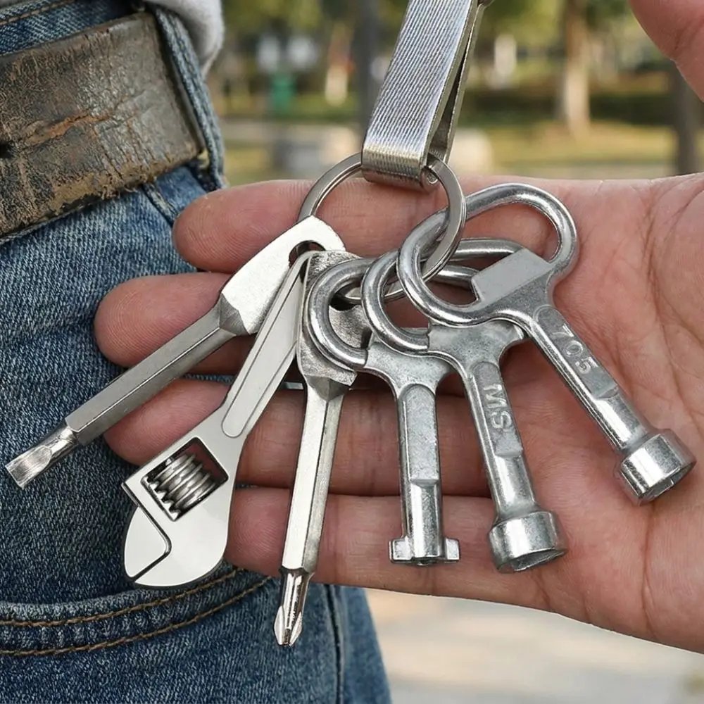 Simple Portable Wrench Keychain Metal Multi-Function Screwdriver Set Keychain Miniature Repair Tools Keychain Schoolbag Hanging