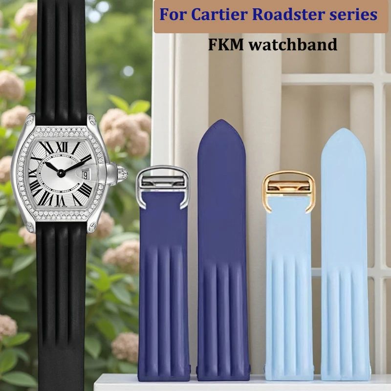 19mm 20mm Quality Release FKM watchband For Cartier Roadster series W6206018 WE500260 Colorful Fluororubber Strap soft bracelet