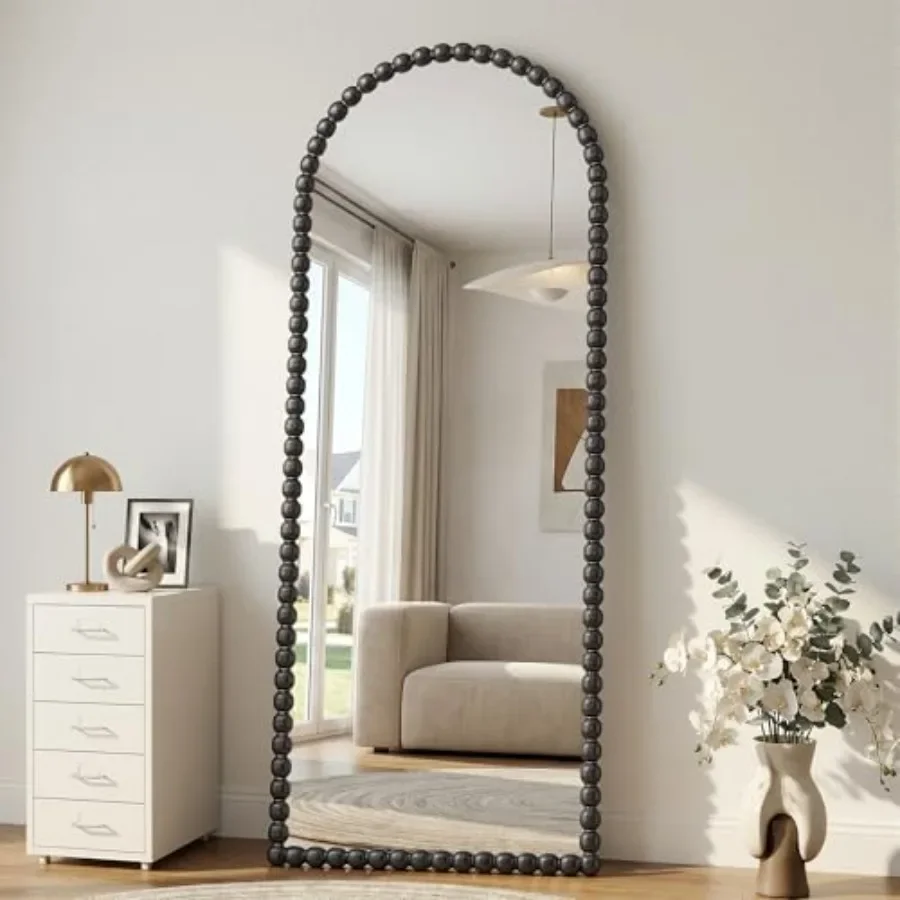 57 x 21 Arched Full Length Mirror Antique Beaded Frame Floor Standing or Wall Mounted Mirror with Stand for Bedroom Entryway