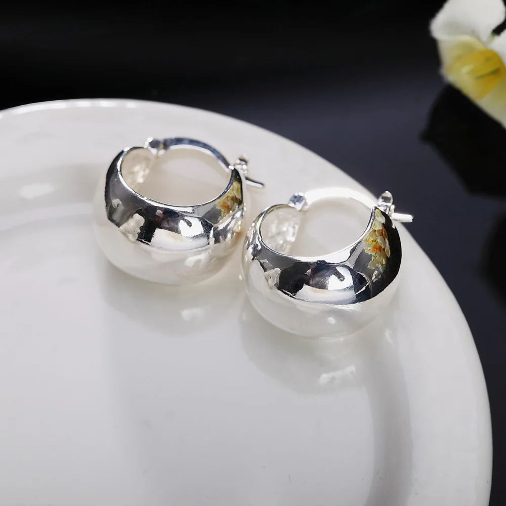 

New 925 Sterling Silver Fine 20MM Polished Round Earrings Elegant Women Fashion Charm Wedding Jewelry Gift Wholesale