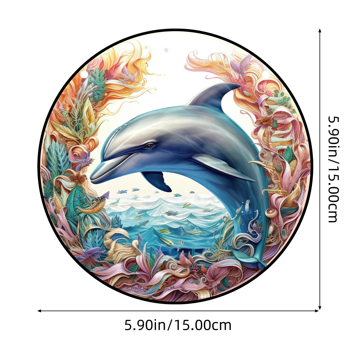 1PC Dolphins Wall Art Decor Round Hanging Sign Decorative Indoor Outdoor Window Acrylic Welcome Plate Pendant Decoration