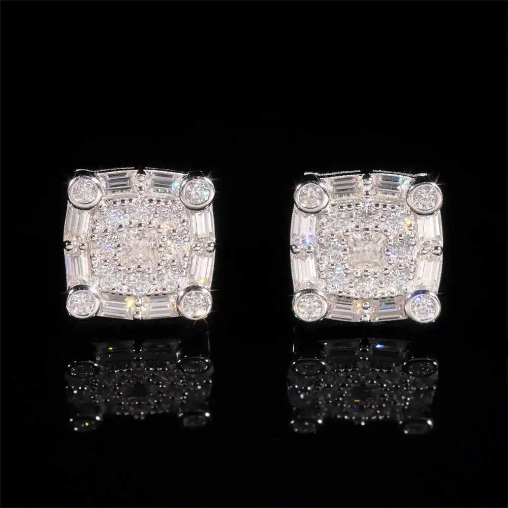 New 925 Silver VVS Mozambique Hip Hop Earrings Fashion Full Diamond Male and Female Trendy Earrings Straight
