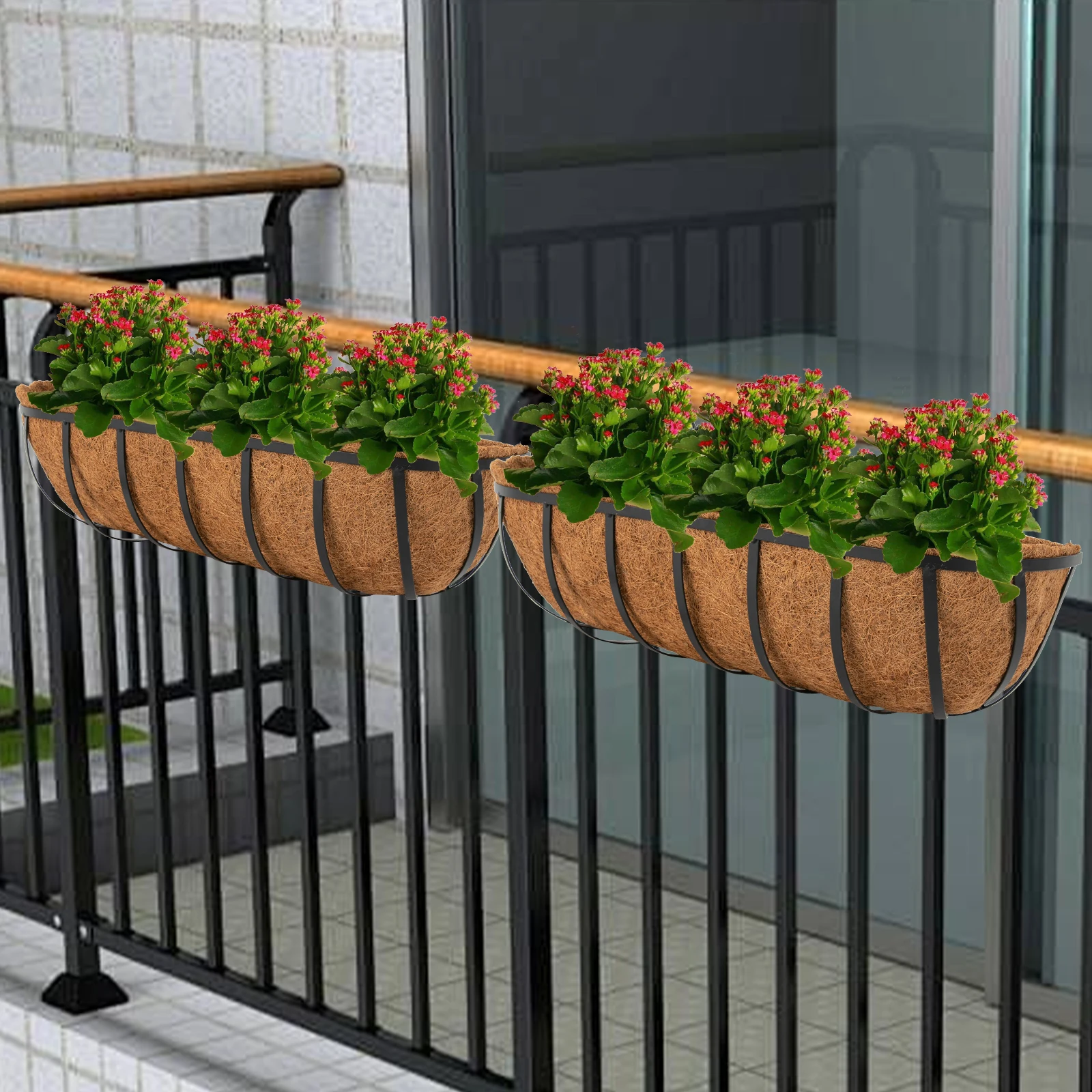 

2PCS Window Hanging Baskets for Plants Flower Boxes for Deck Railings Window Plant Boxes Adjustable Design Easy Installation