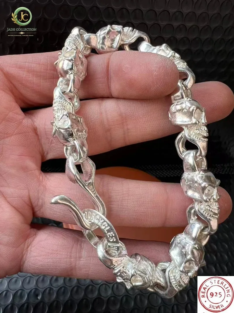 2026 Luxury Tibetan Silver Skull Bracelet, Lucky Blessing & Fortune Protection, Unisex Fashion Custom Gift