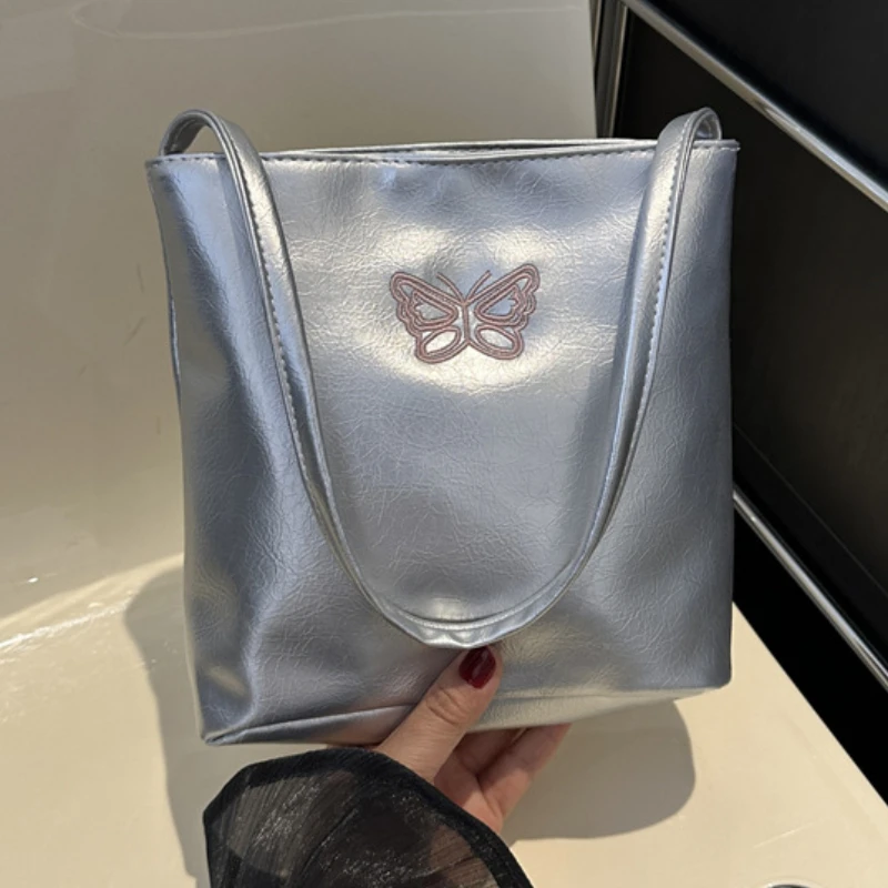 

Butterfly Letter Handbag Tote Bags Retro American PU Leather Cool Y2k Commuting Storage Shoulder Bags Women's Bag Purses