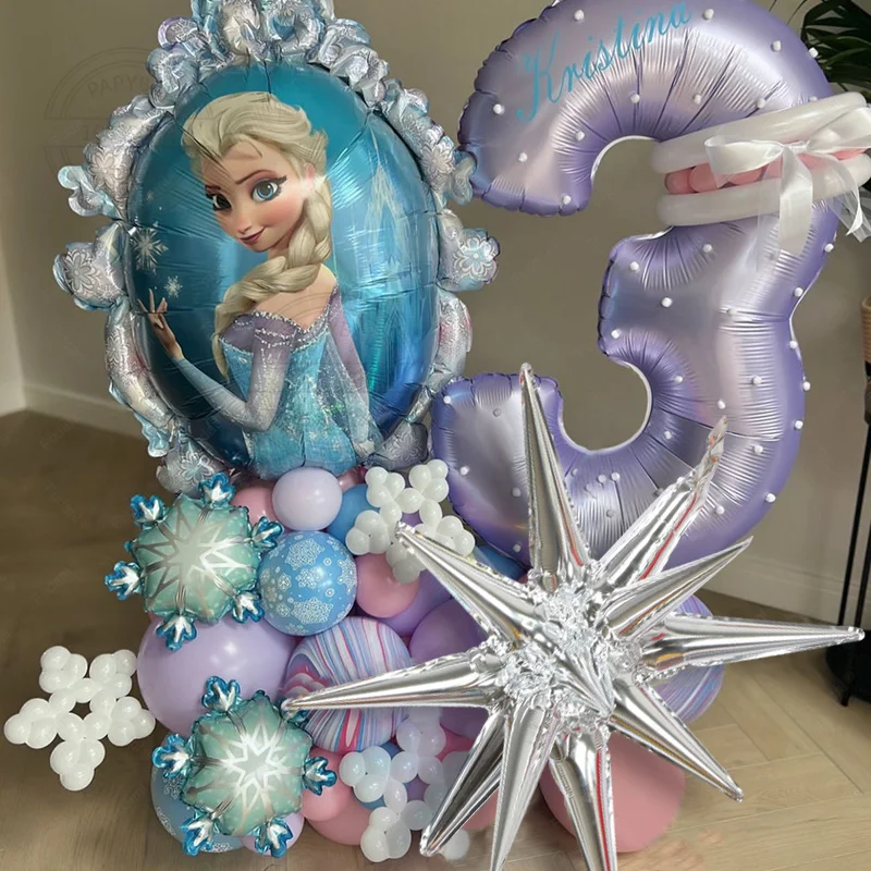 Disney Frozen Theme Elsa Anna Princess Winter Snowflake Foil Balloons Number 1-9th Balloon Birthday Party Baby Shower Decoration