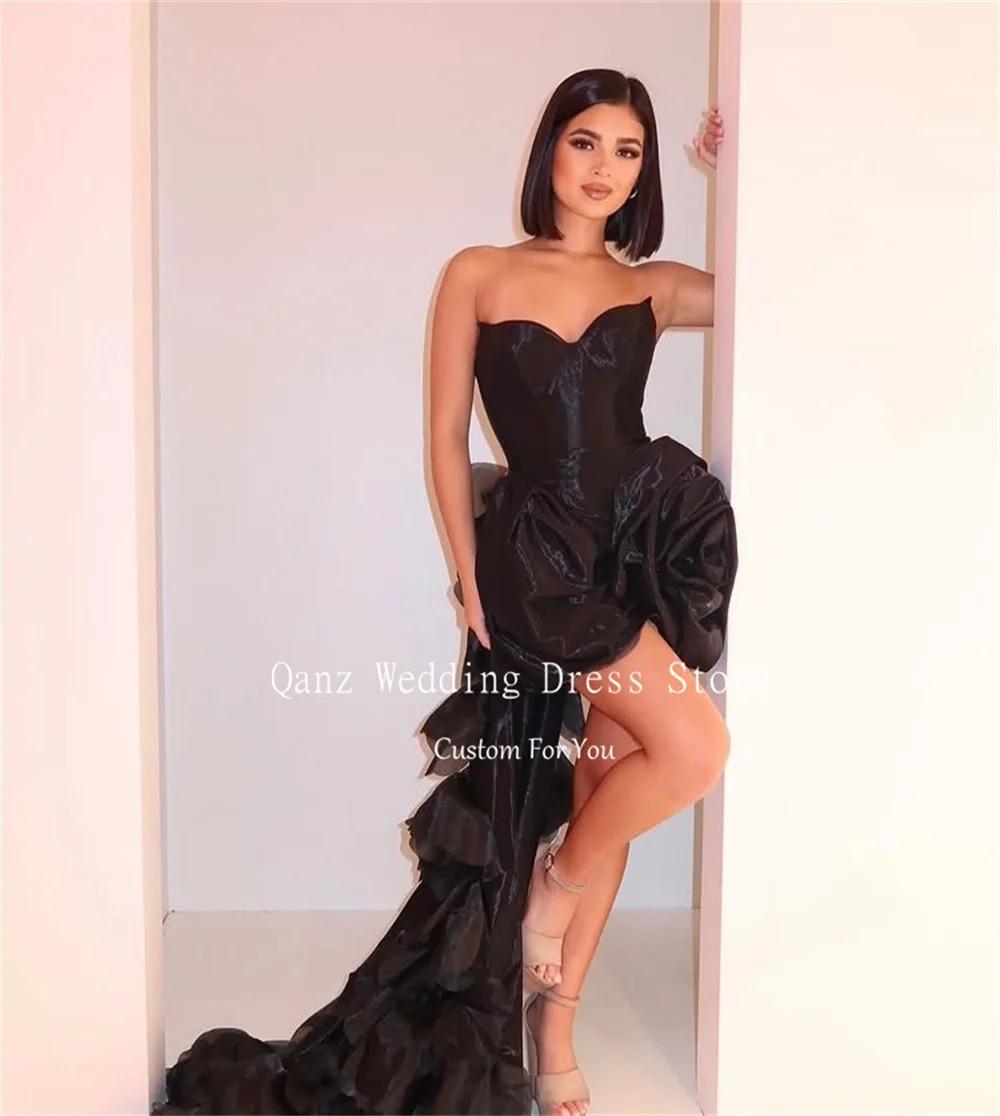 Qanz الحديثة الأحمر ارتفاع منخفض فساتين لحضور الحفلات الموسيقية الأورجانزا الحبيب شبكة الأزهار فساتين عيد ميلاد فاخرة 2025 رداء دي كوكتيل مخصص