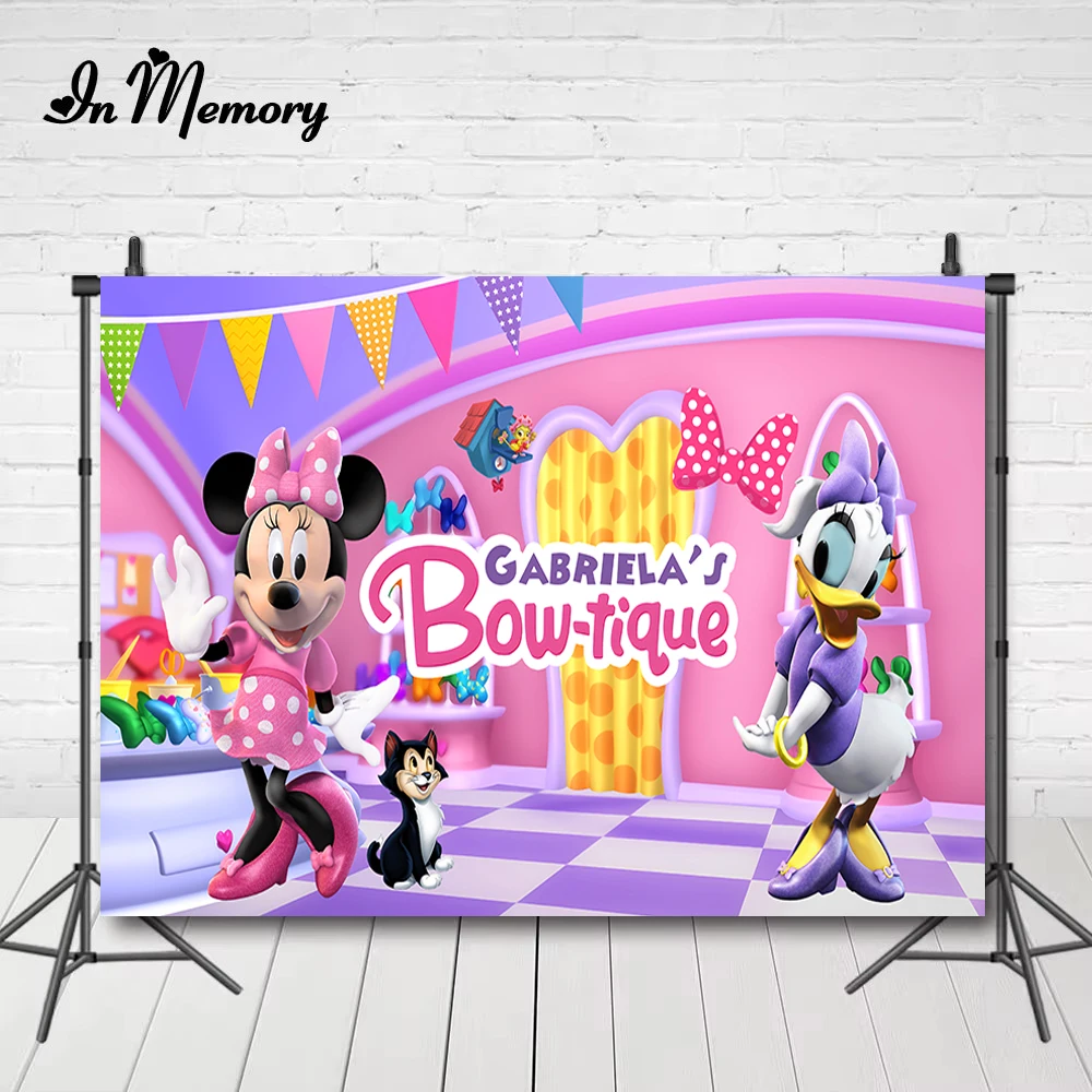 

Disney Pink Purple Daisy Minnie Bow-tique Photography Backdrop For Girls Birthday Party Backgrounds Customized
