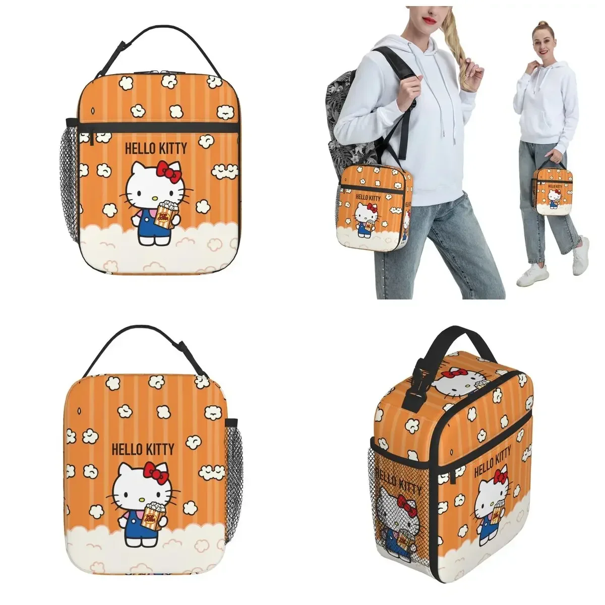 Hello Kitty Popcorn Insulated Lunch Bags Large Meal Container Thermal Bag Tote Lunch Box Office Travel Girl Boy