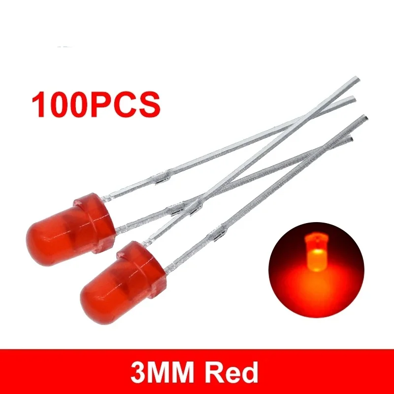 

10PCS / 100pcs Ultra-bright high-temperature resistant F3 round-head red-red 3mm red light plug-in LED indicator light