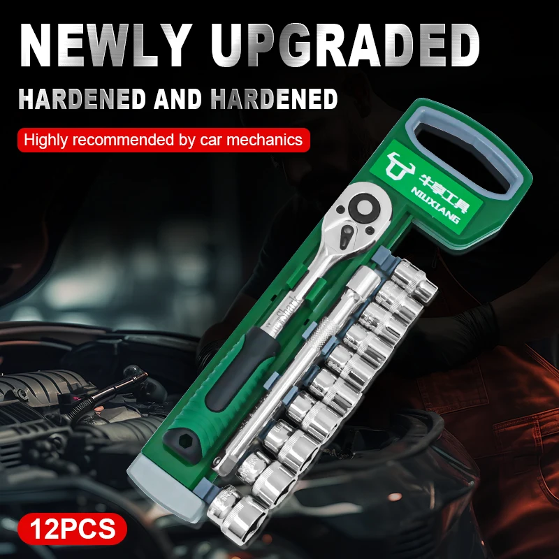 3/8 inch 24Tooth Ratchet Socket Wrench Set 12pcs Combination Motorcycle Repair Hand Tools Spanner Sleeves Head Auto Repair Kit