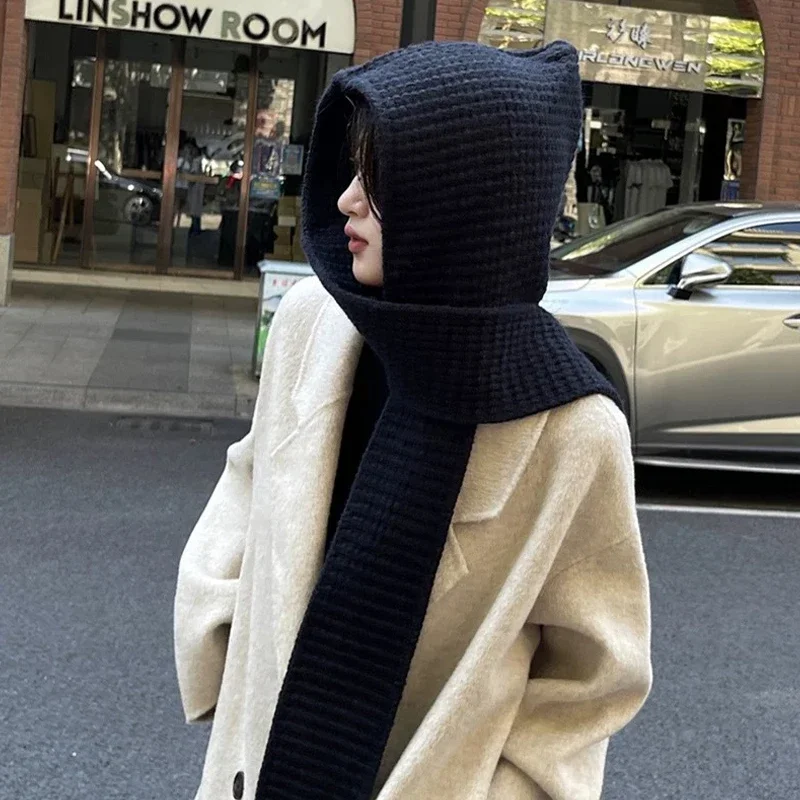 

Fashion Balaclava Scarf Hat Winter Warm Earmuffs Cap For Women Girls Thicken Neck Ear Protector Beanies Outdoor Hooded Scarf