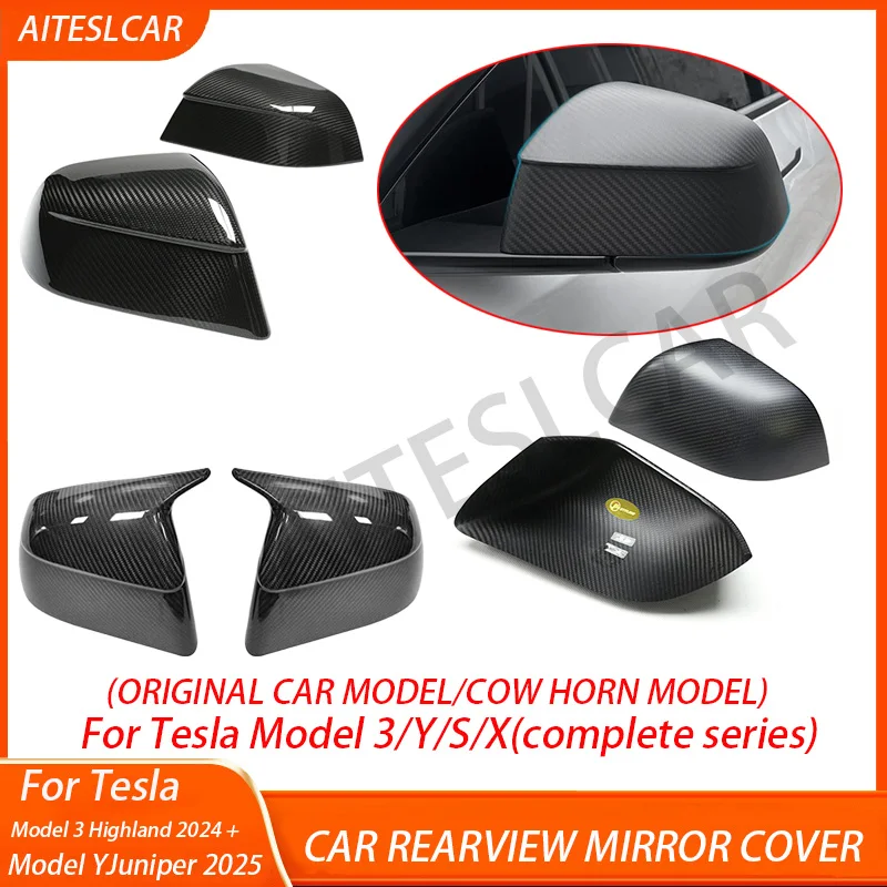 

Carbon Fiber Car Paste Side Door Mirror Cover For Tesla Model3/Y/X/S Auto Exterior Accessories Carbon Fiber Sides Rearview Cover