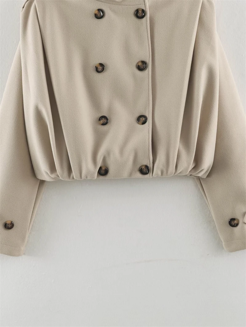 Guobioziy 2026 Autumn Short Jacket Retro Stand Collar Double-Breasted Loose Drop Shoulder Epaulet Casual Commuter Street Fashion
