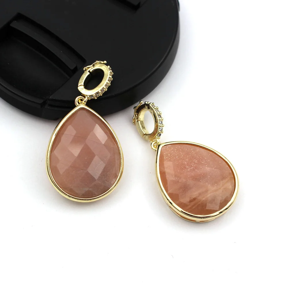 

6 шт. граненый натуральный лабрадорит, белый кварц, аметист, солнечный камень, подвески в виде капли воды, подвески с большими застежками-петлями CZ