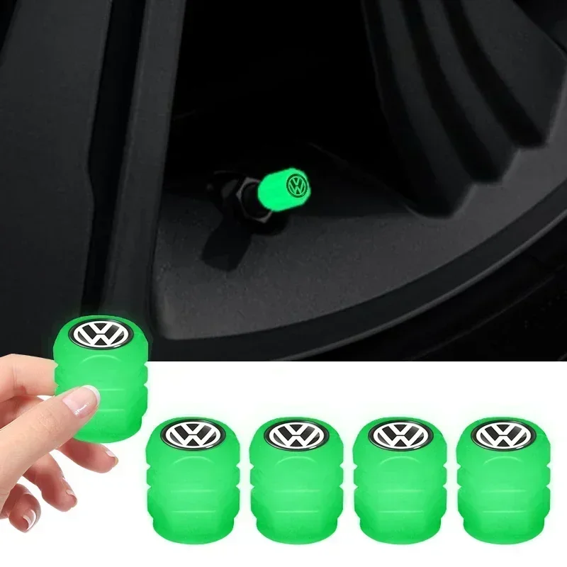 

4x Fluorescent Green Car Wheel Tire Valves Caps Luminous Valve Dust Covers For Volkswagen VW Golf 4 7 MK3 4 7 Touran Polo Passat