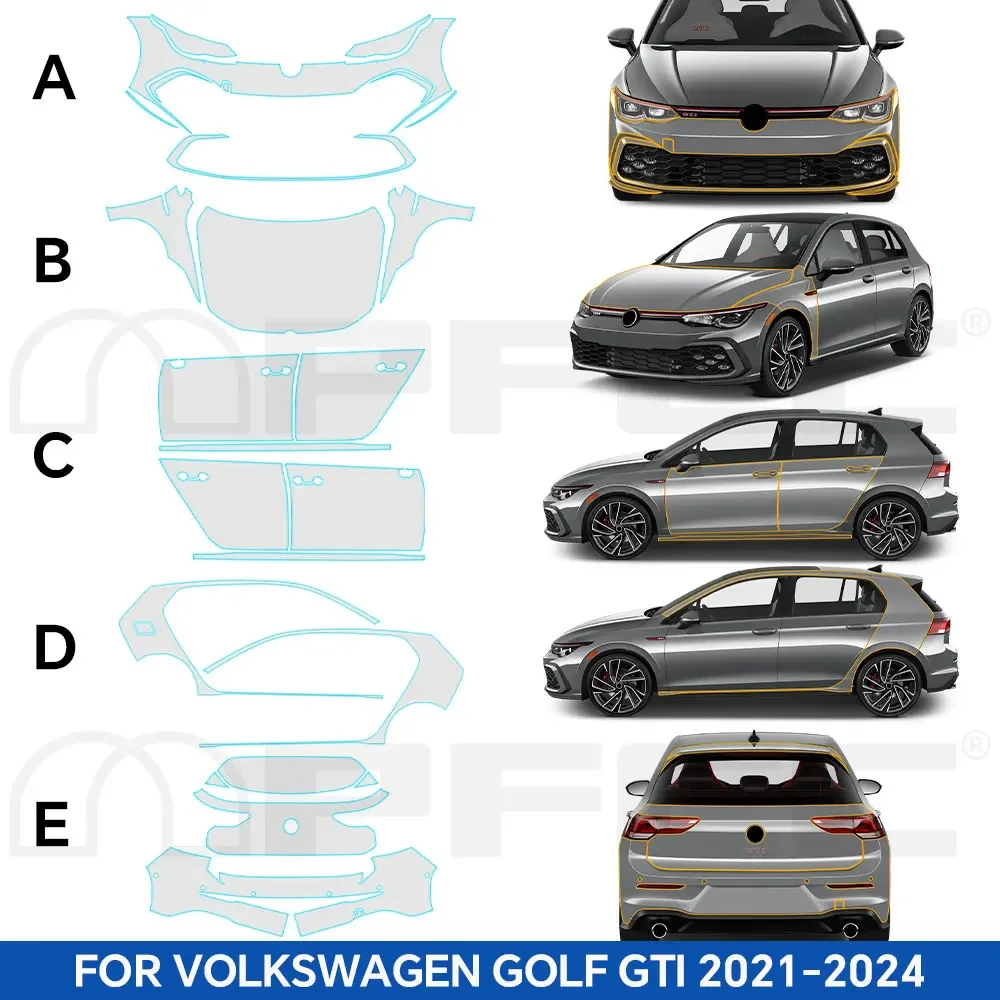

8.5Mil Pre-cut TPU Paint Protection Film For Volkswagen VW GOLF GTI 2021-2024 Car Body Anti-Scratch PPF Bra Clear Sticker Kit