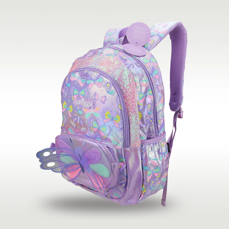 Australia original Smiggle children's hot-selling schoolbag female cute high-quality backpack purple butterfly big schoolbag