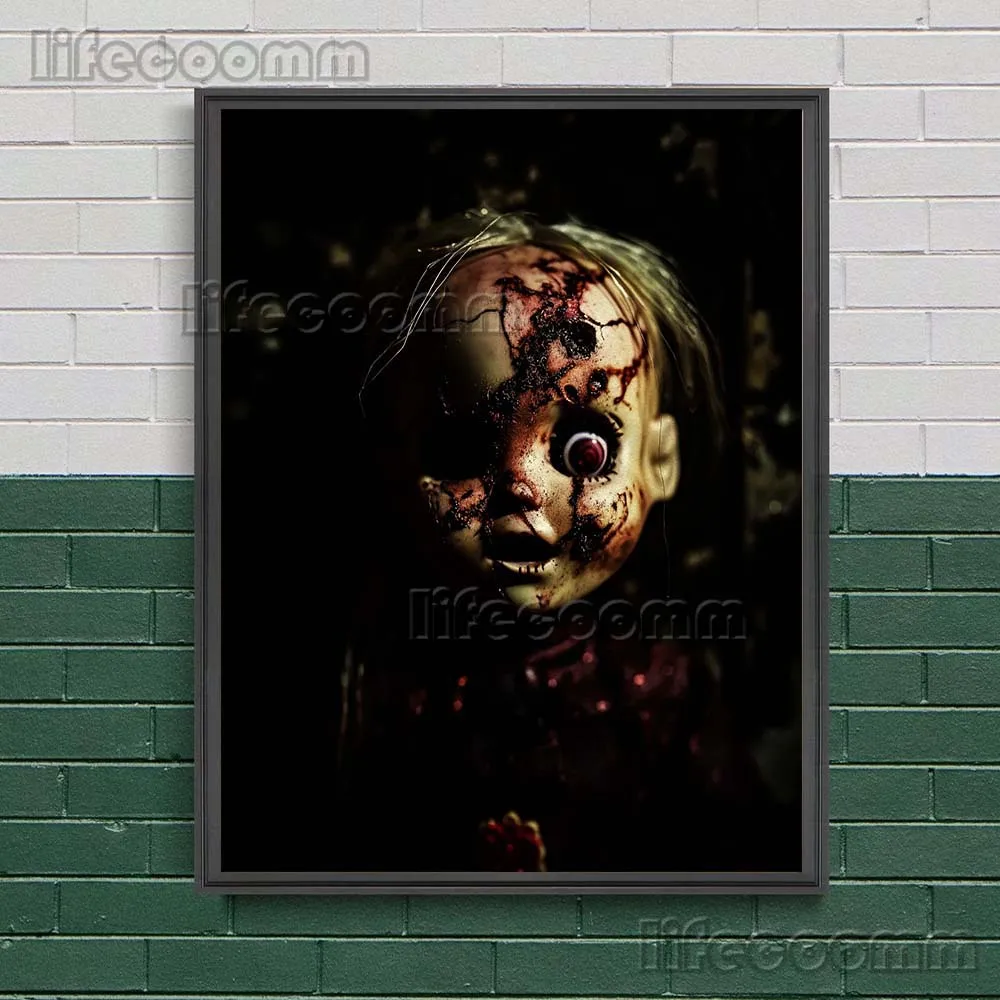 Horror Doll With Cracked Face Vintage Wall Art Canvas Painting Creepy Voodoo Doll Gothic Art Poster Print Home Decor Unframed