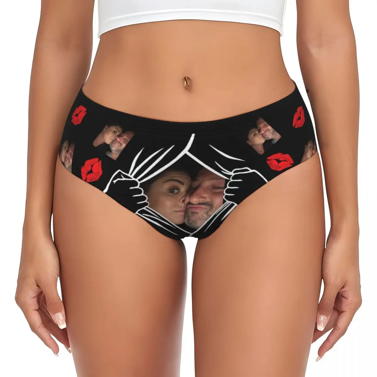Custom Couple Love Face Photo Brief Panties Womens Breathable Underwear Valentine's Day Gift Underpants