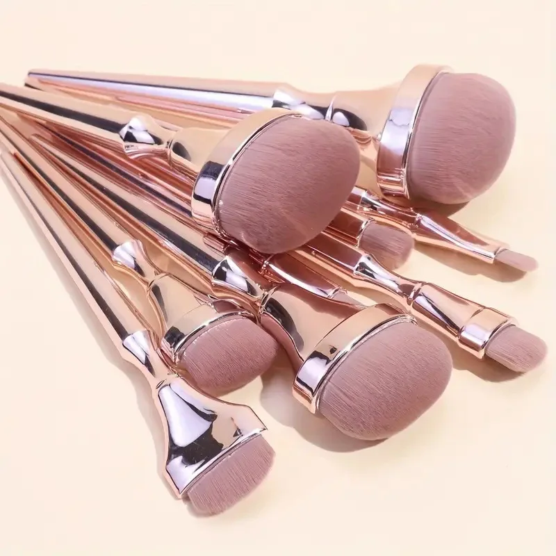 Conjunto de pincéis de maquiagem em ouro rosado, 9 peças, sombra, blush, iluminador, base, corretivo, pincel de mistura, ferramenta de beleza feminina fofa