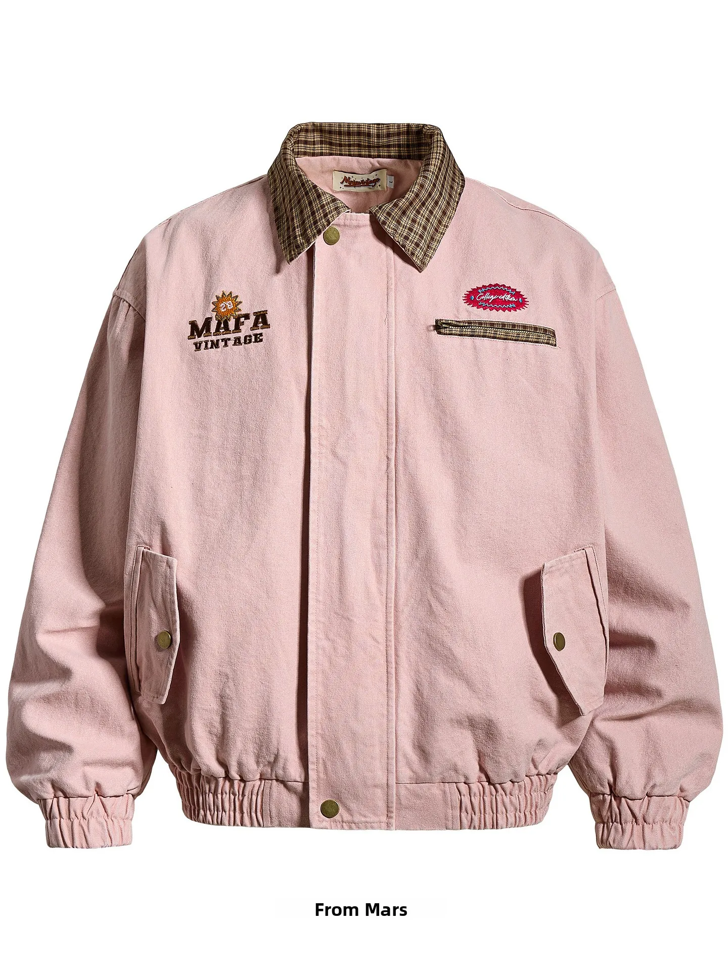 

Куртка свободного кроя с вышивкой букв и клетчатым воротником для мужчин и женщин от бренда Casual Youth Sle, осень-зима