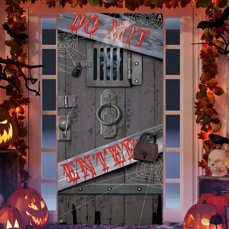 ديكور مشهد جو رعب للهالزينة ، علم الباب ، غطاء باب مخيف ، تأثير ذراع ثلاثي الأبعاد ، احتفال خارجي #6