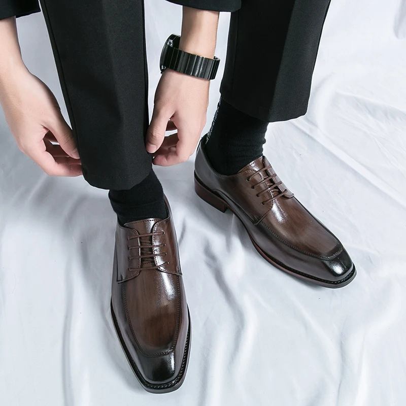 Men's Casual Oxford Shoes men Black Dress Wedding Shoes Luxury Pointed Toe Office Fashion Derby Shoes Business Leather Shoes - Image 5