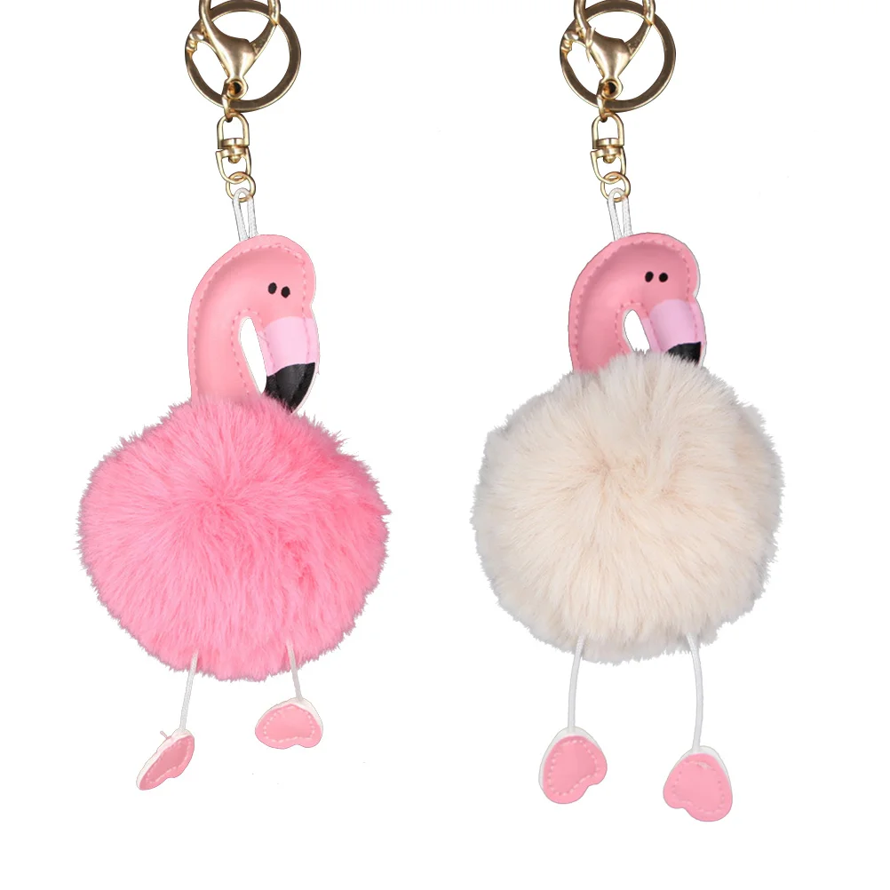 

2Pcs Keychain Ring Animal Flamingo Hanging Item White Pink Soft Alloy Lovely Decorative Car Keychain Key Chain Ring