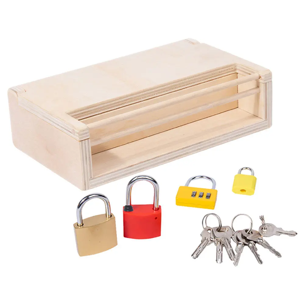 

1Set Montessori Lock and Key Educational Early Learning Box Toddler Wooden Lock Key Set for Kids Development Hand Eye