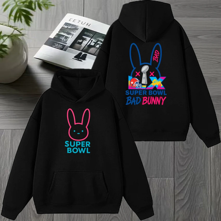 

Rapper Bad Bunny Super Bowl 2025 Double Sided print Hoodies Men women Fleece Casual Sweatshirt Unisex harajuku Casual streetwear