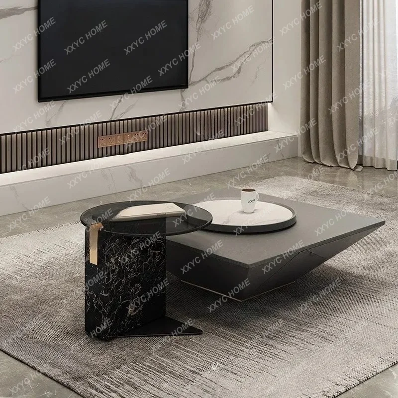 XXMinimalist Square And Round Square Table, Large And Small House  Glass Art, High-end Living Room Combination