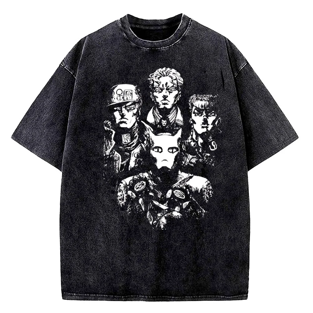 Jojo's Bizarre Adventure Vintage Washed cotton t shirt teen Classic Retro Digital Grunge shirt Pop Culture Punk anime Y2k kawaii
